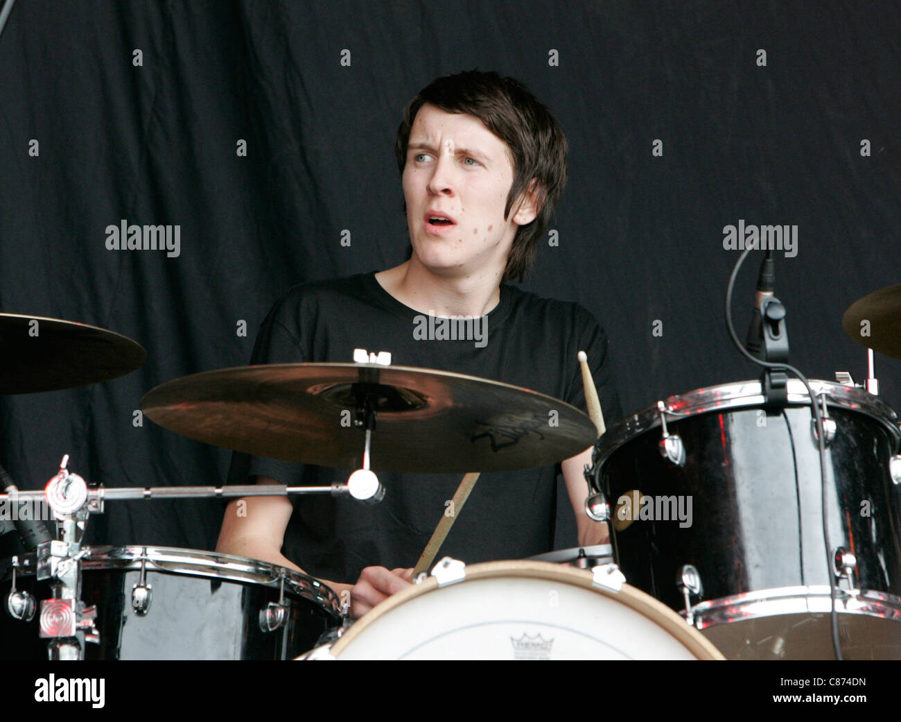 Jimmi Naylor (Drums) of The Pigeon Detectives Tennents Vital 06 Belfast Northern Ireland. Stock Photo