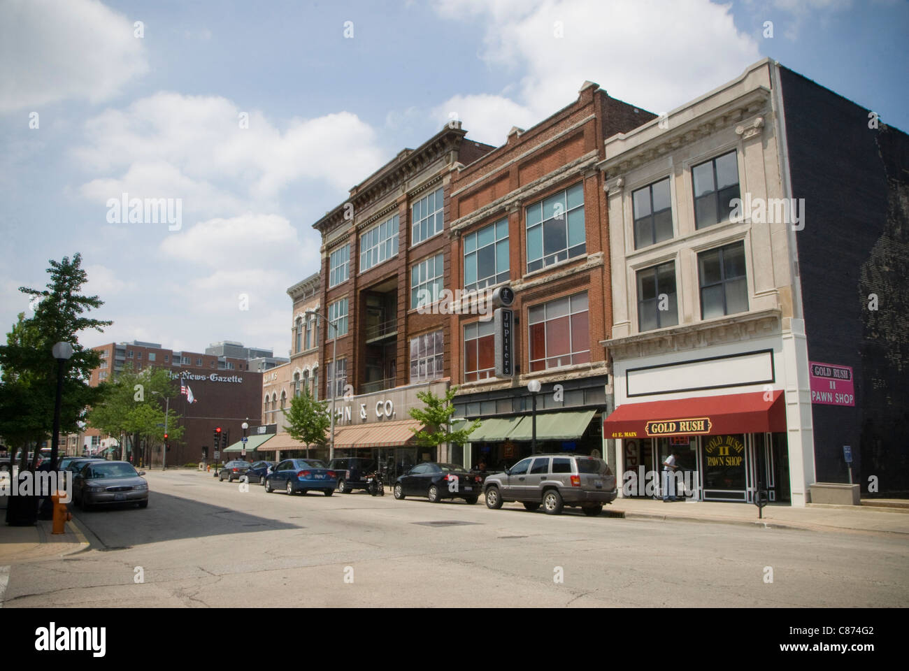 Shops, West Main Street, Urbana, Illinois, USA Stock Photo