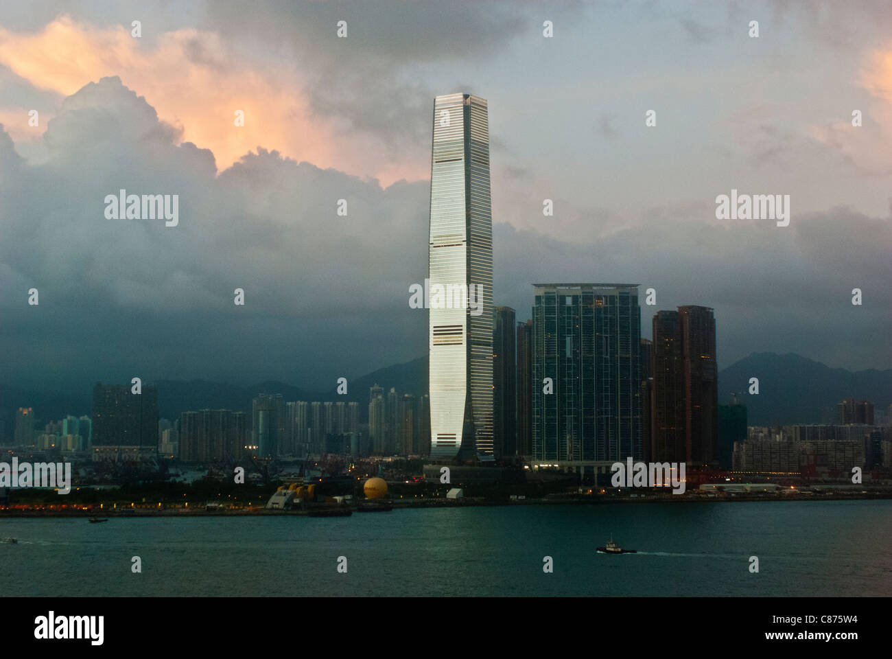 Kowloon with ICC building across Victoria Harbour, Hong Kong Stock ...