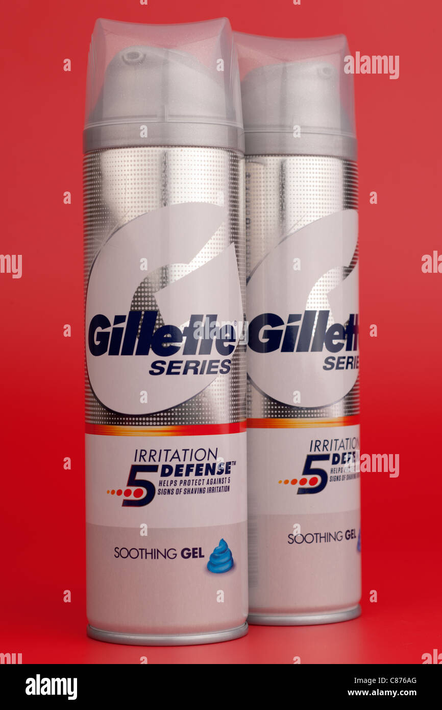 Two spray containers of Gillette series Irritation Defense soothing shaving  gel Stock Photo - Alamy