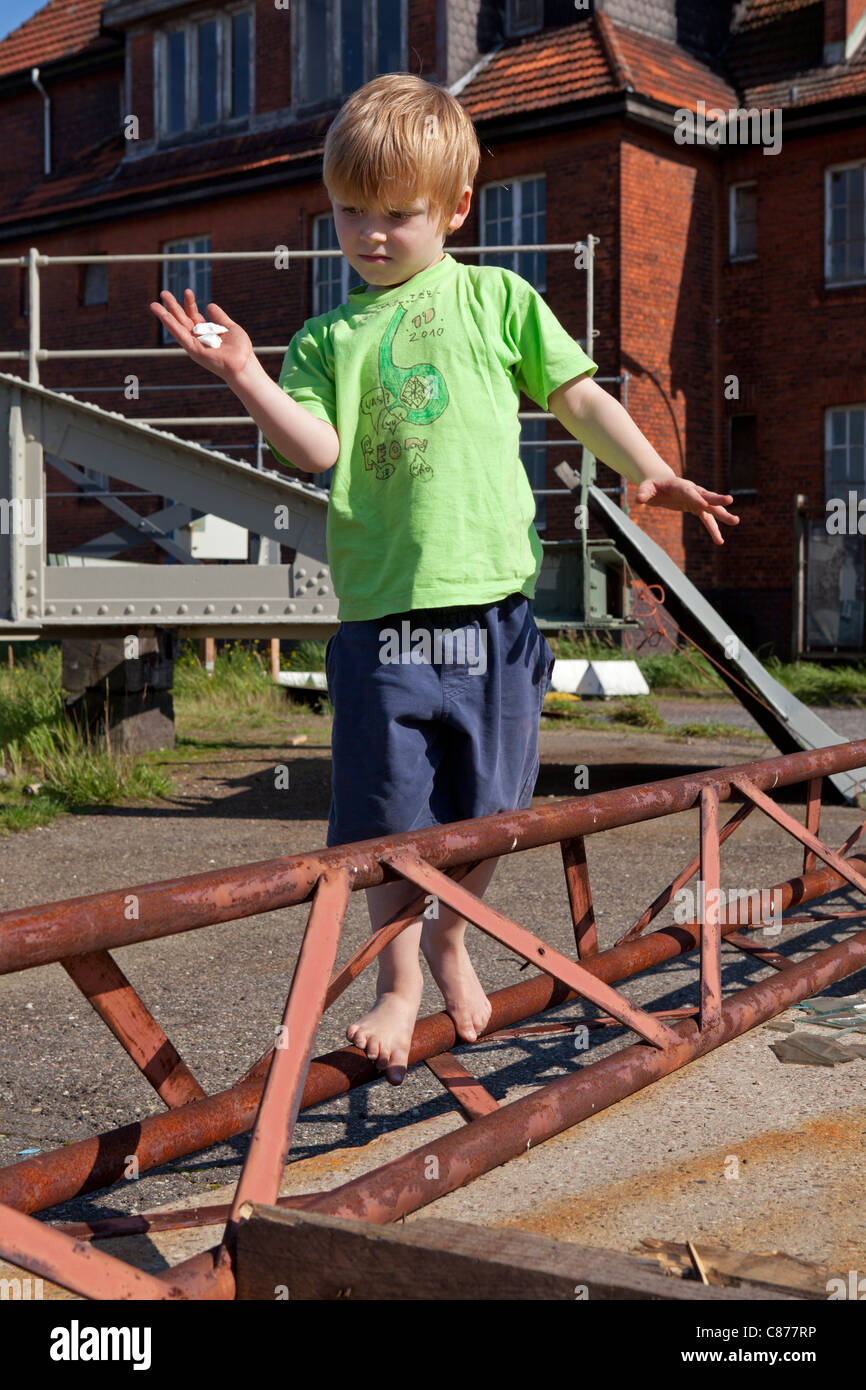 young boy at the Harbour Museum, Hamburg Wilhelmsburg, Germany Stock Photo