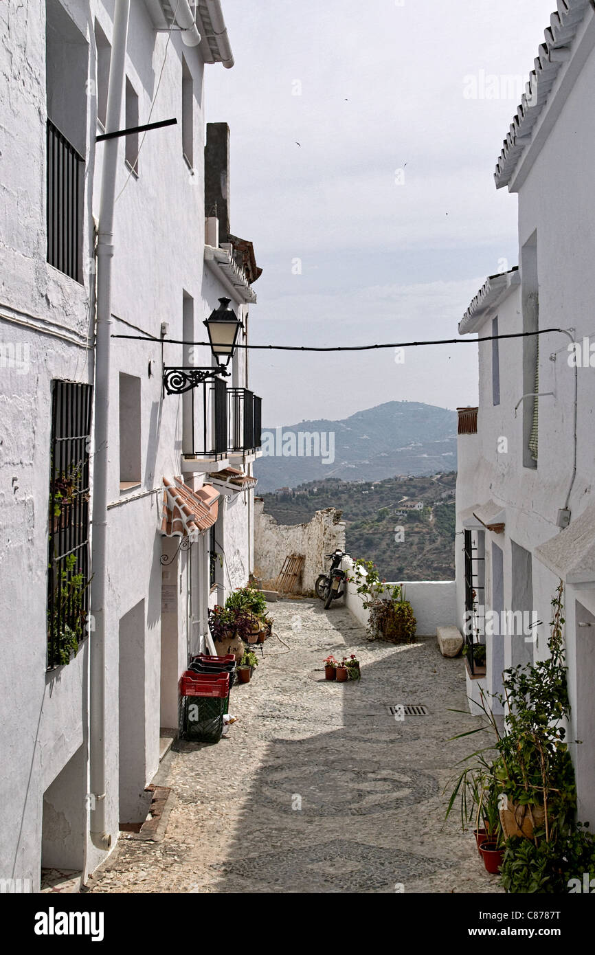 small stret in Mijas 'the whiti city' in Malaga with ocean view Stock Photo