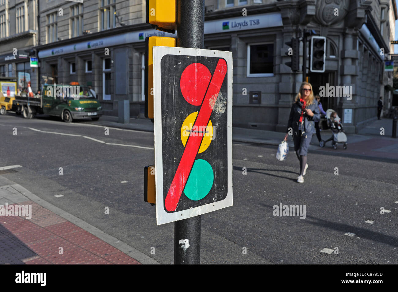 Broken pedestrian crossing traffic lights signal sign Brighton UK Stock Photo