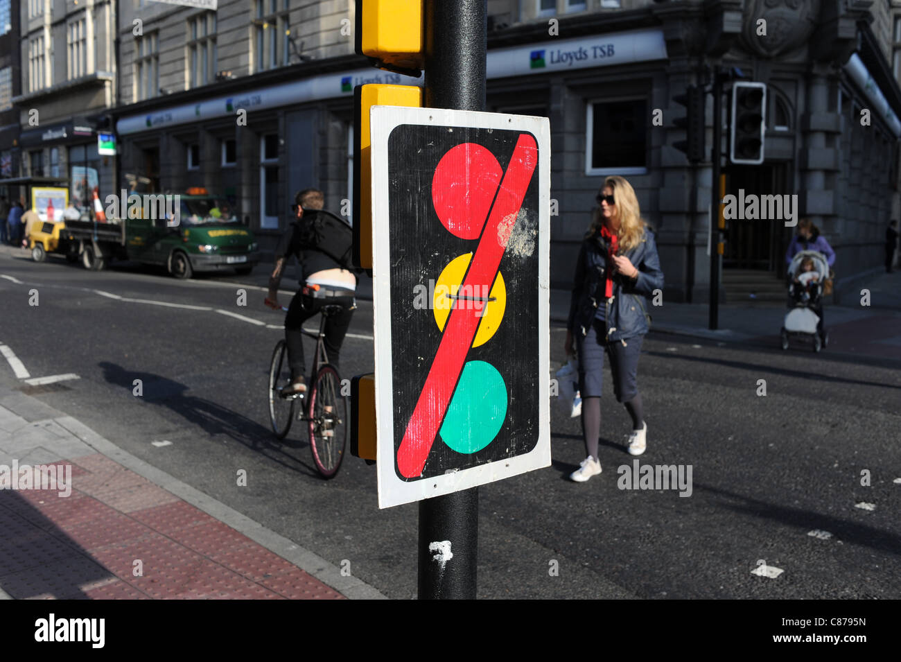Broken pedestrian crossing traffic lights signal sign Brighton UK Stock Photo