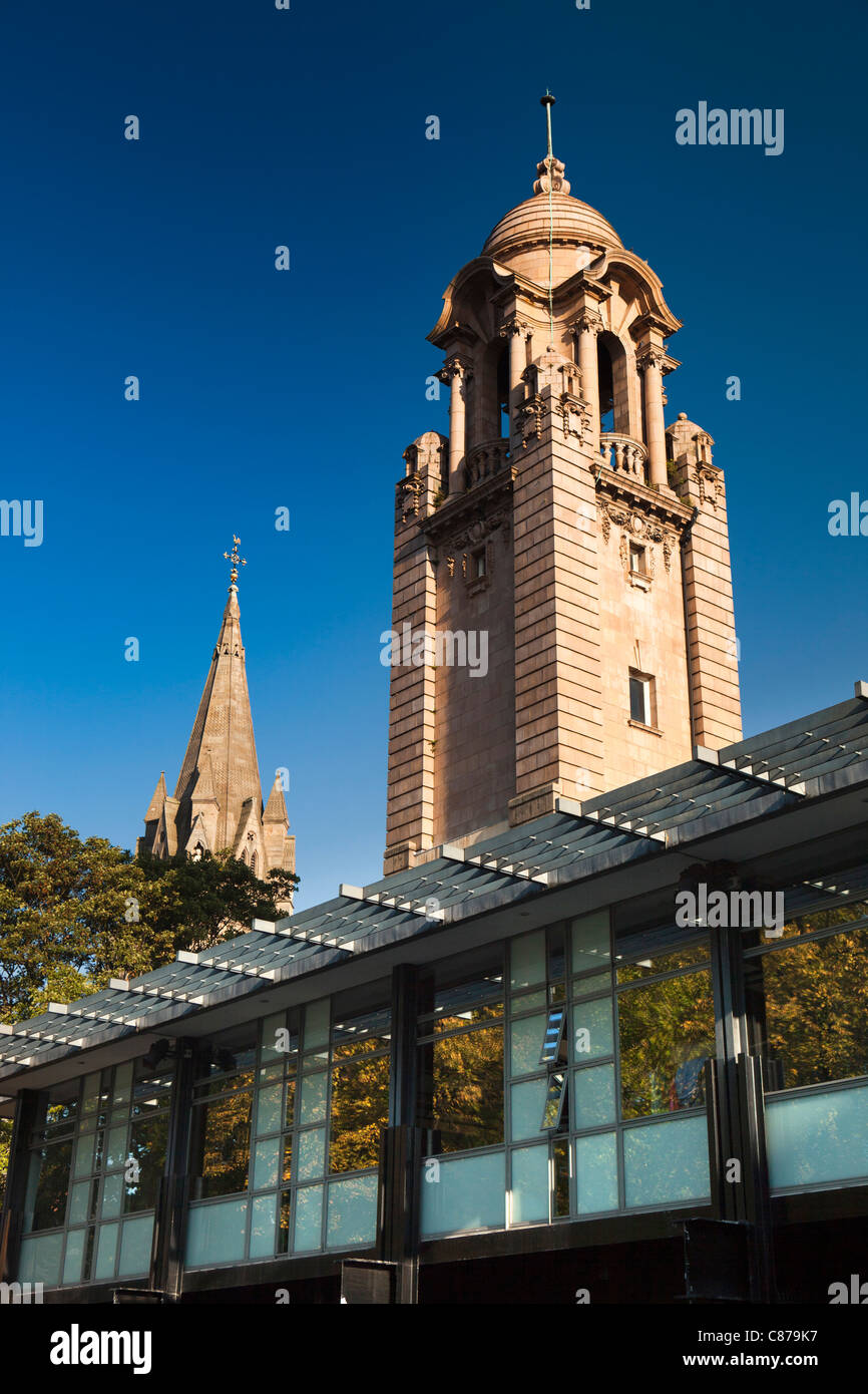 UK, Nottinghamshire, Nottingham, Tower of Albert Hall and spire of Cathedral church of Saint Barnabas Stock Photo