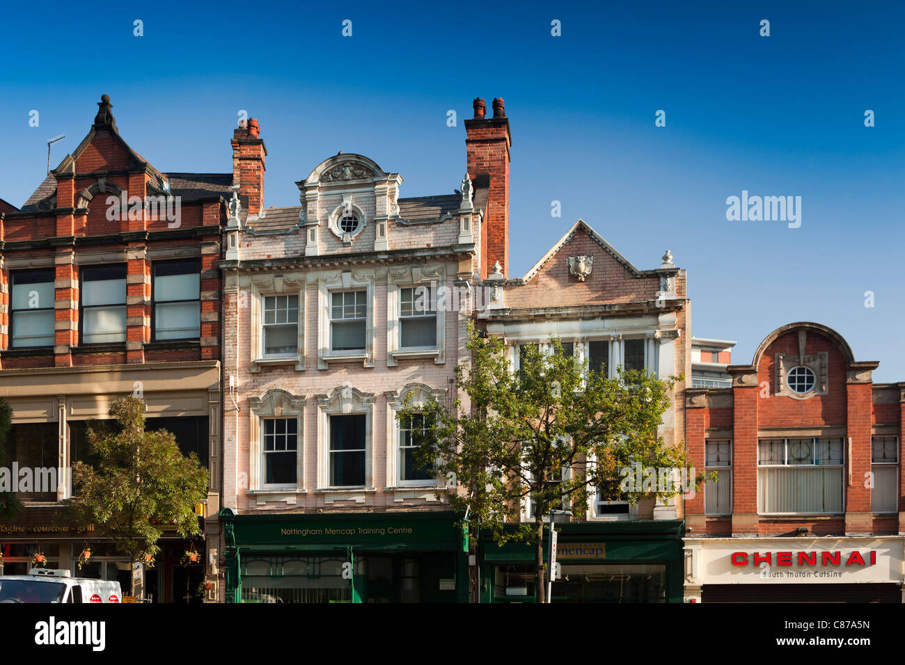 UK, Nottinghamshire, Nottingham, Chapel Bar, facades of Edwardian and Victorian commercial properties Stock Photo