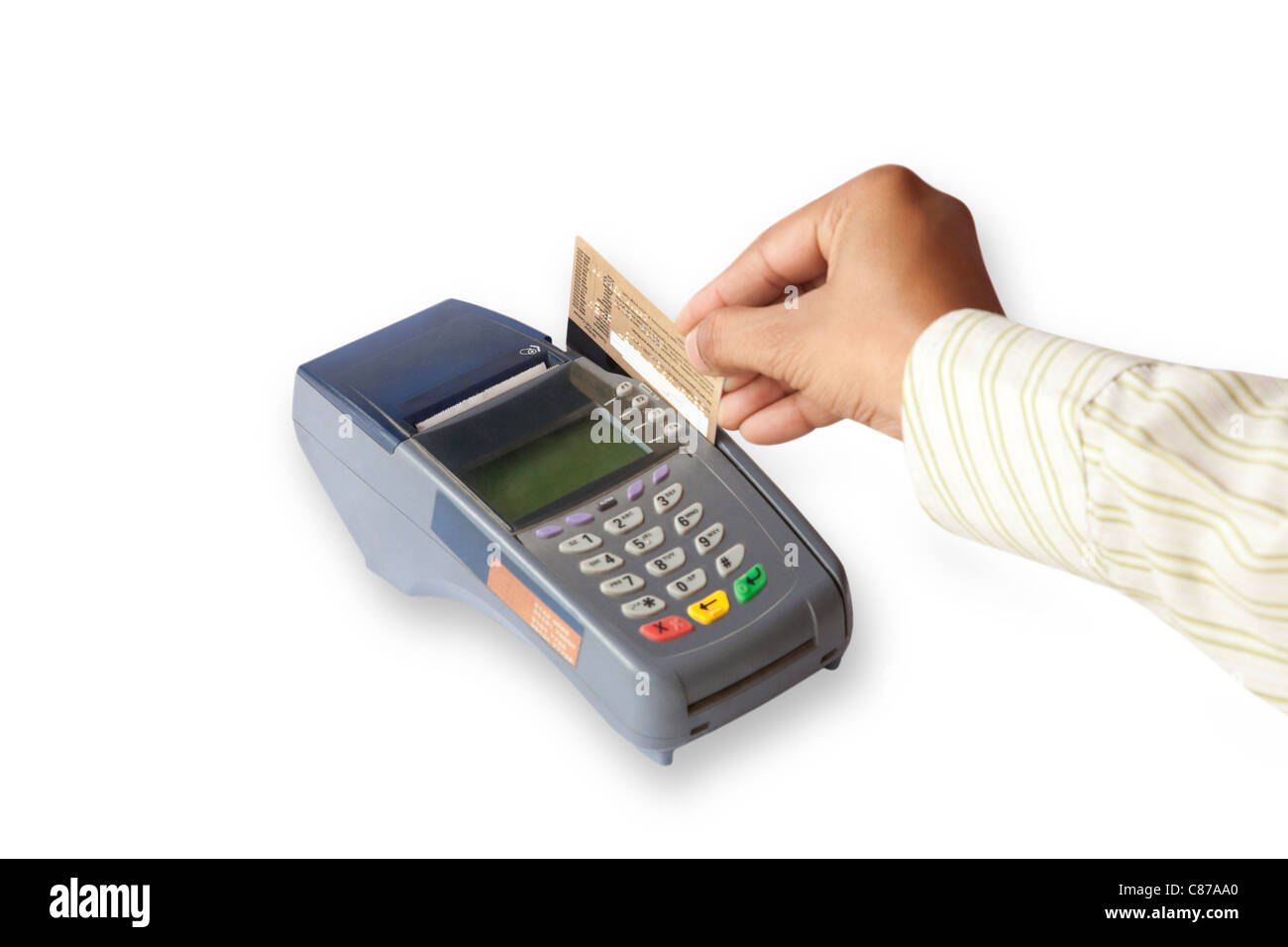 Hand swiping credit card Stock Photo