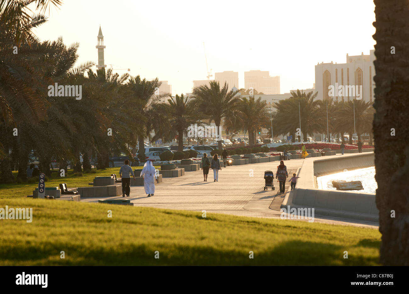 corniche doha qatar evening light promenade Stock Photo