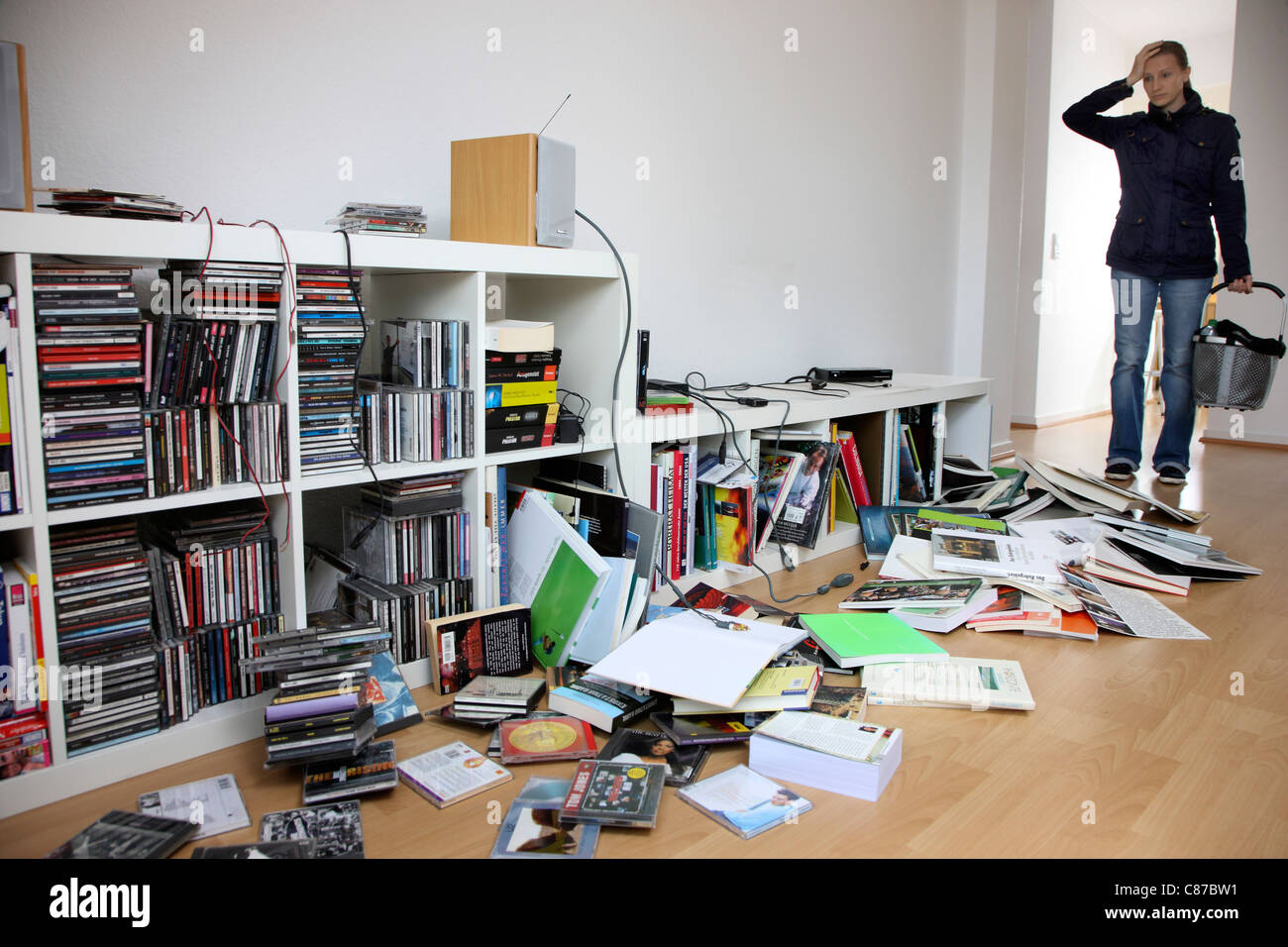 Burglar in a private house. Daylight burglary. Breaking into a house