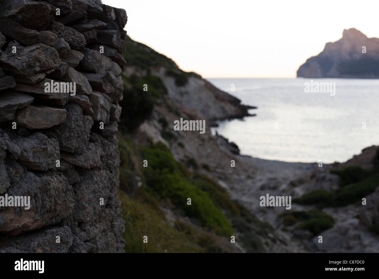 view over bay at dawn sunrise north coast Majorca Stock Photo