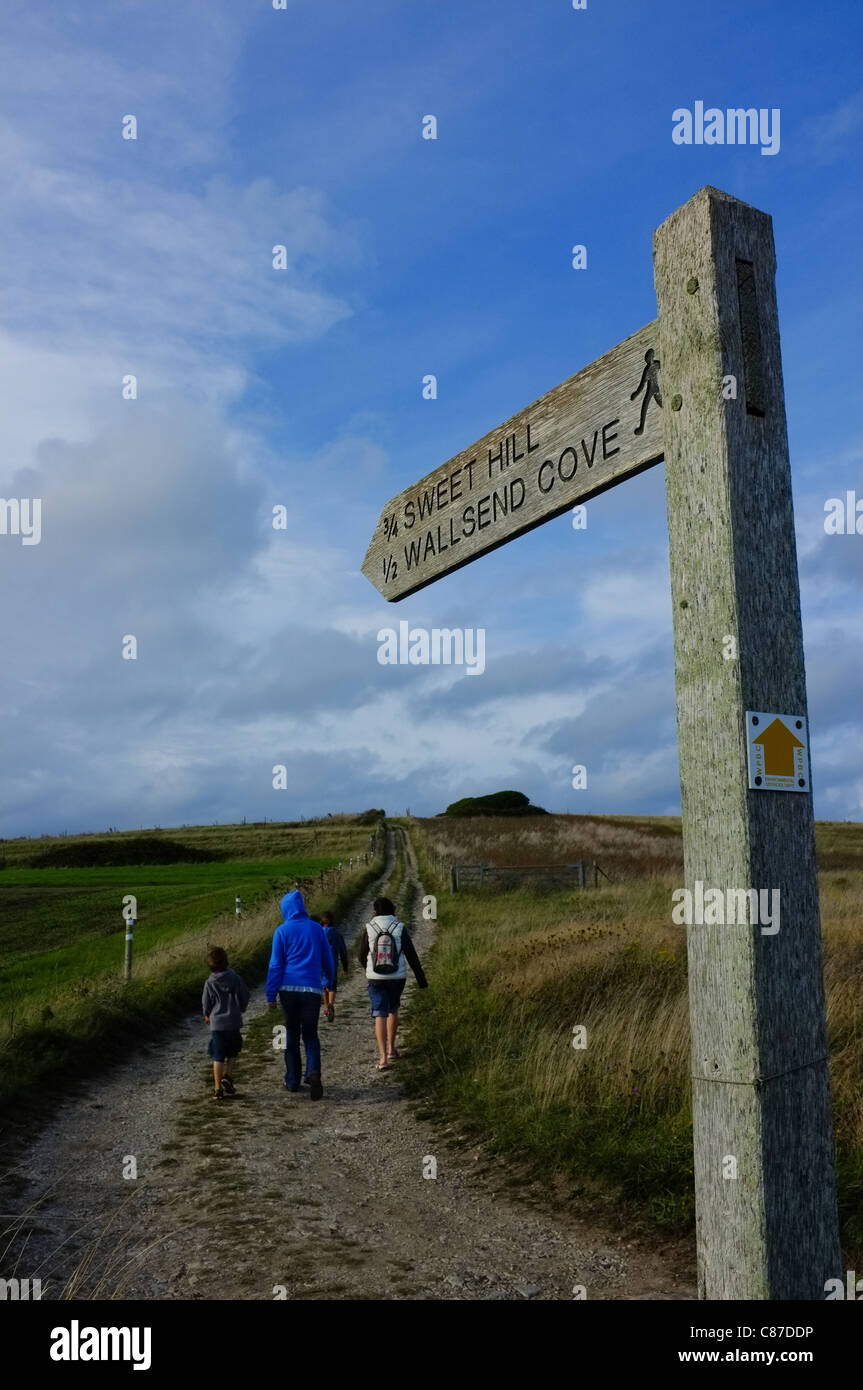 A right of way directions sign walking path on Portland Bill Dorset