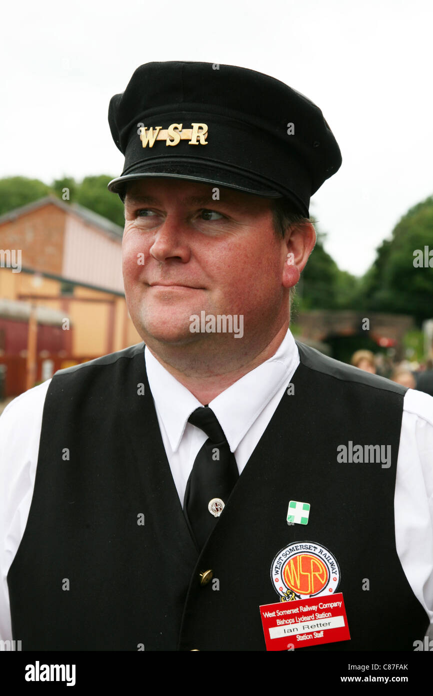 volunteer worker on the West Somerset Railway at Bishops Lydeard, Stock Photo
