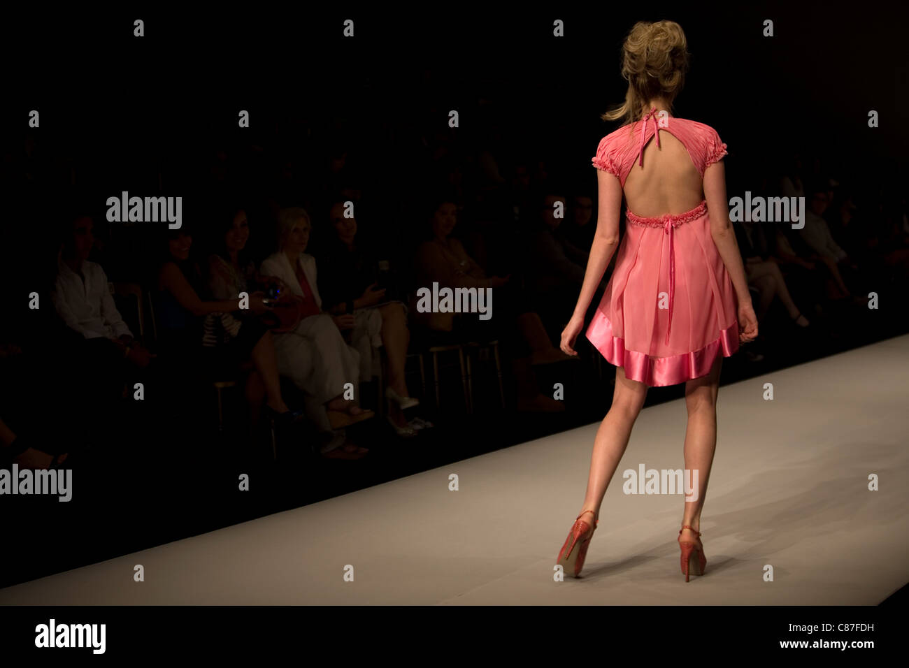 A model wearing a desing by Jannette Klein university students walks along the catwalk during Mexico City Fashion Week 2011 Stock Photo