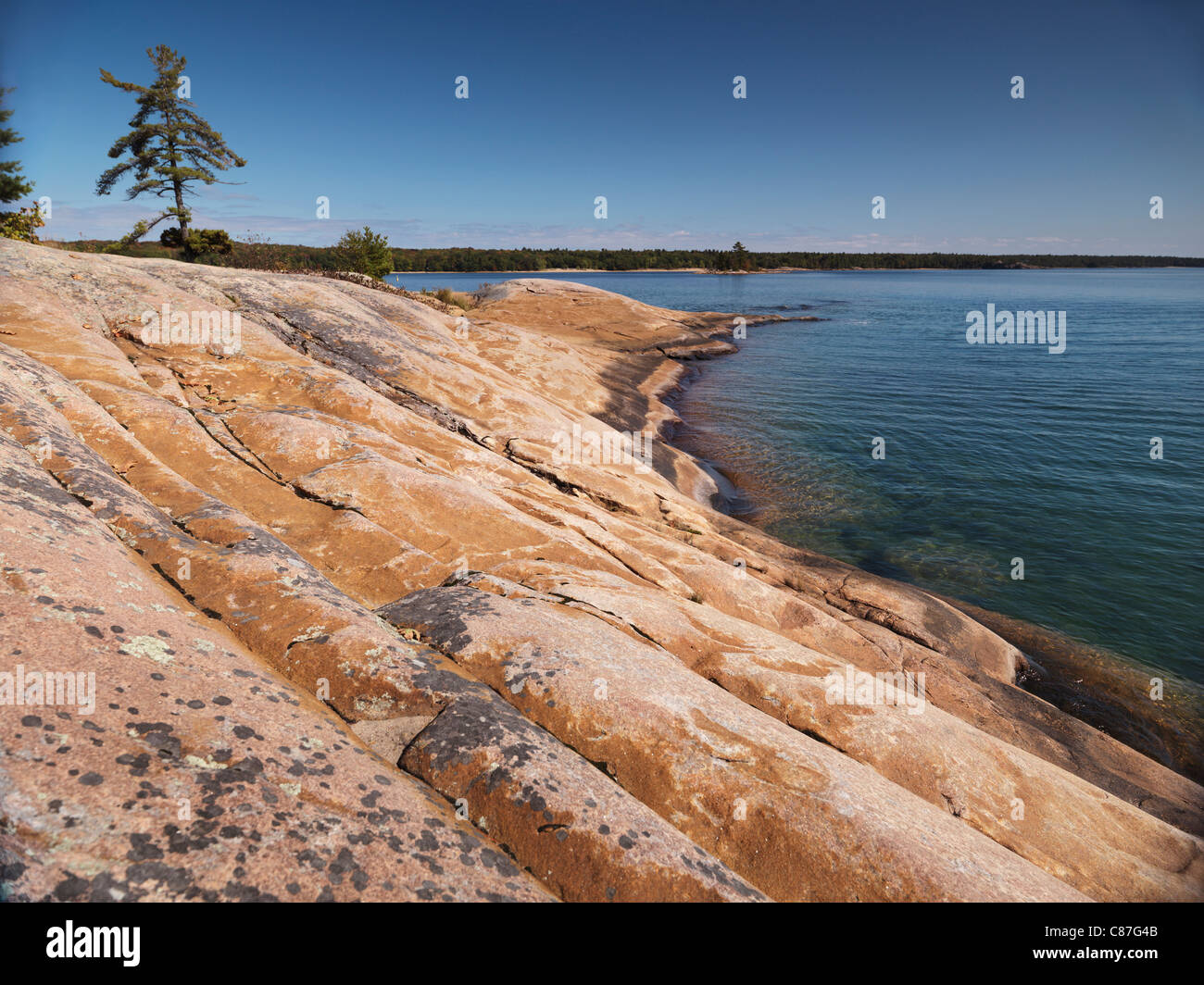 Rocky shore of Georgian Bay at Killbear Provincial Park, Ontario, Canada. Stock Photo