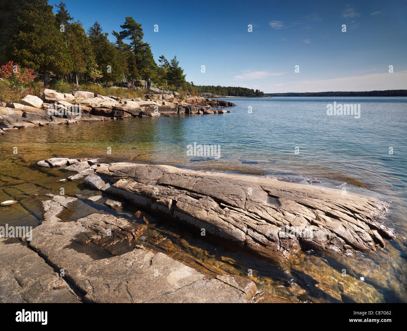 Rocky shore of Georgian Bay at Killbear Provincial Park, Ontario, Canada. Stock Photo