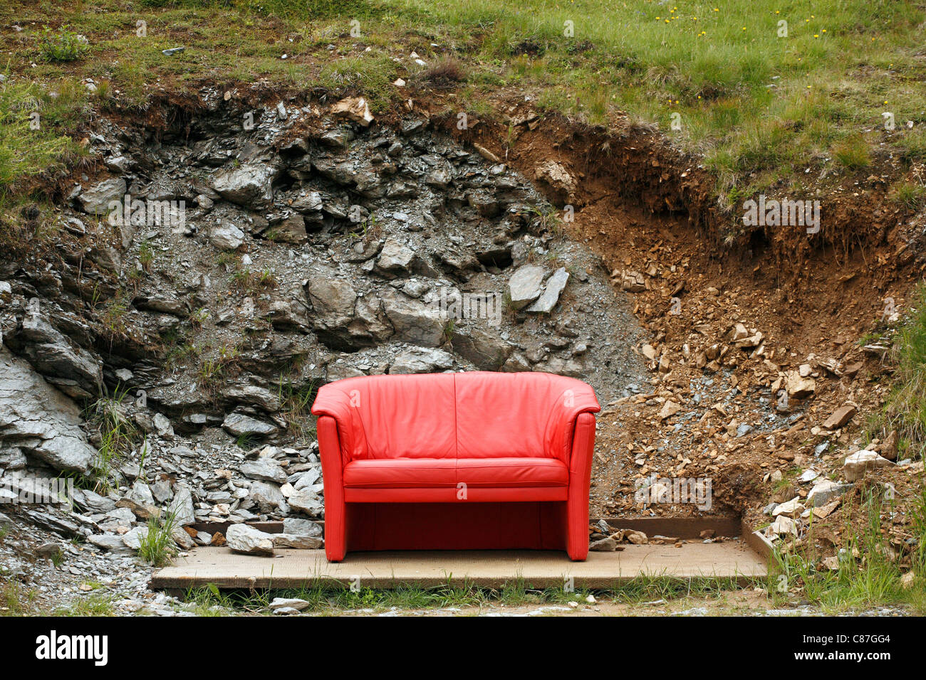 Red sofa on the Woellaner Nock, Bad Kleinkirchheim, Austria Stock Photo
