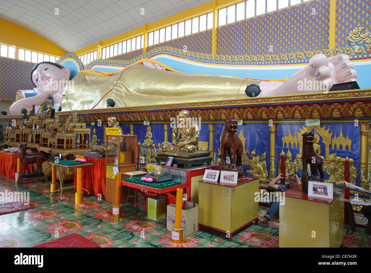 Reclining Buddha in Wat Chayamangkalaram Temple, Penang, Malaysia Stock Photo