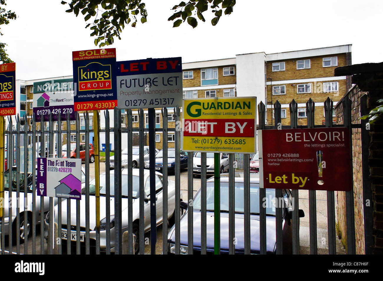 Harlow, Uk, October 2011- estate agent signs of properties that have been let or sold Stock Photo