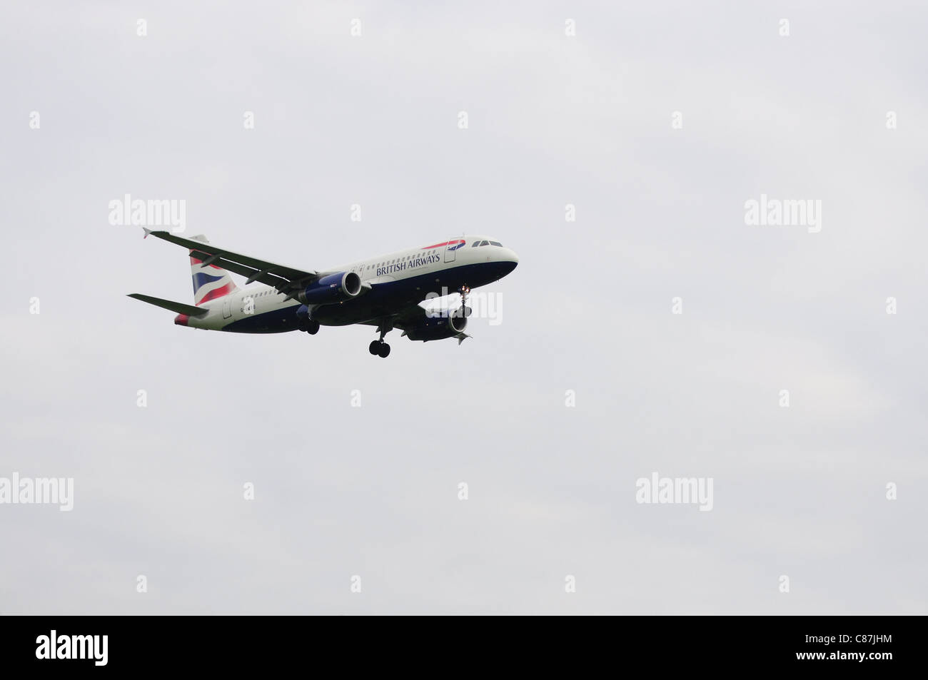 British Airways twin jet landing at Ringway airport Manchester Stock Photo