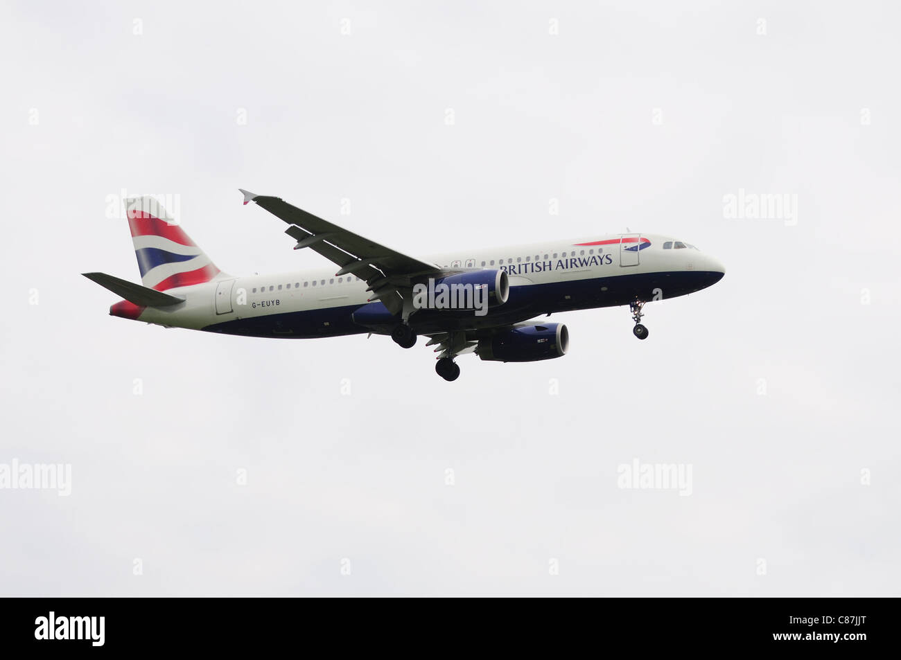 British Airways twin jet landing at Ringway airport Manchester Stock Photo