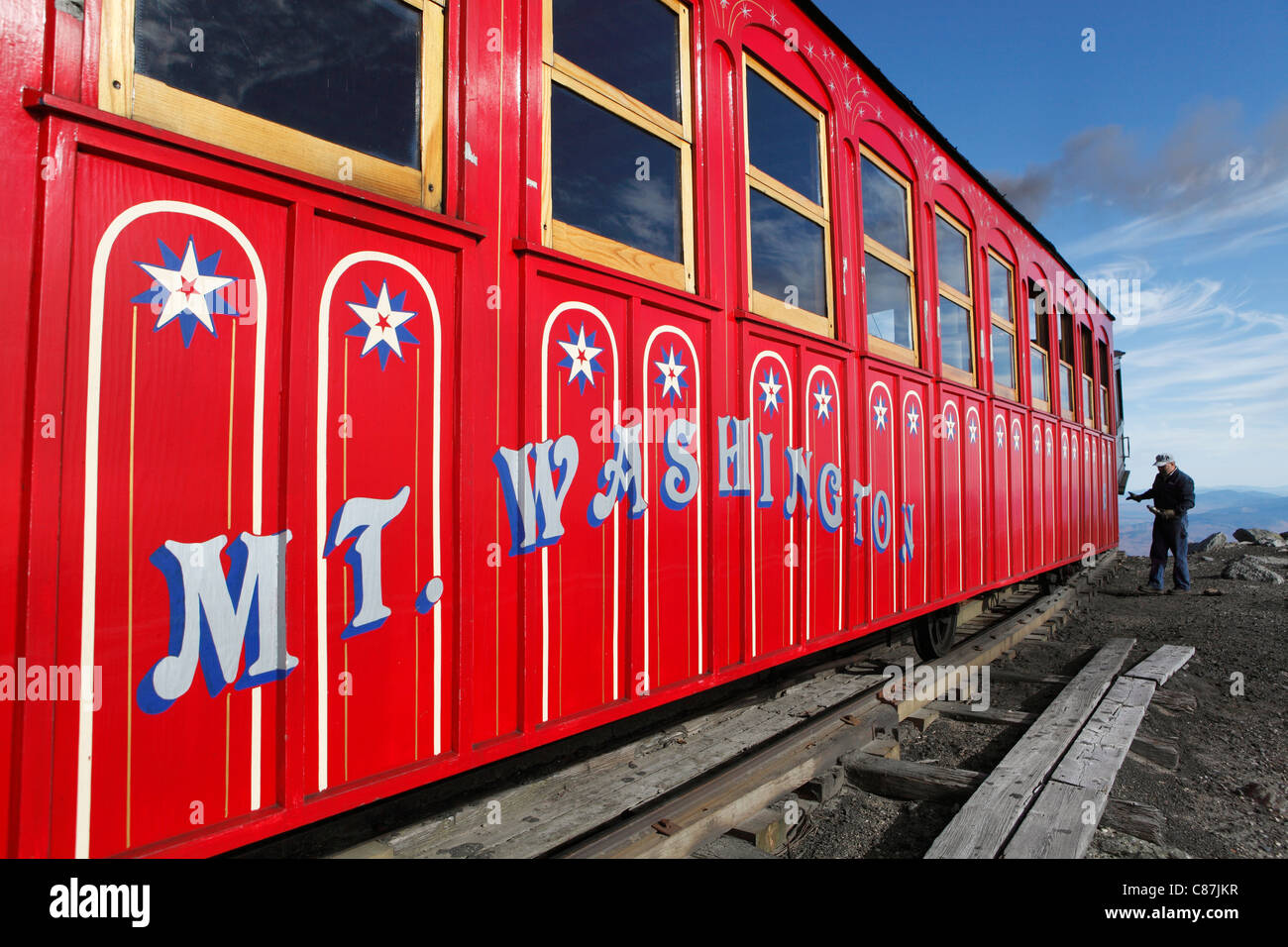 The Mt. Washington Cog Railway at the summit in the White Mountain