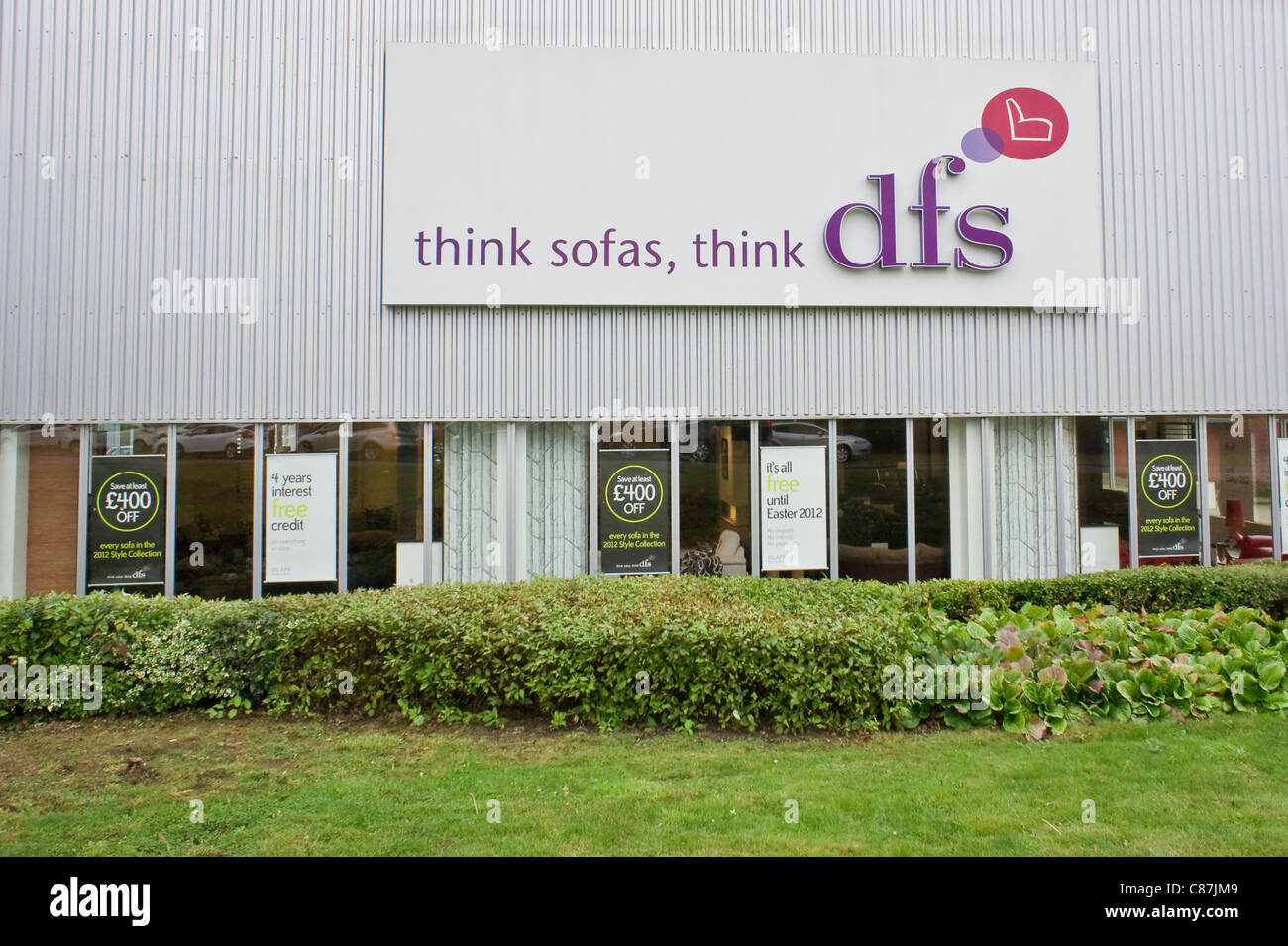 DFS store in the UK showing posters advertising finance options Stock