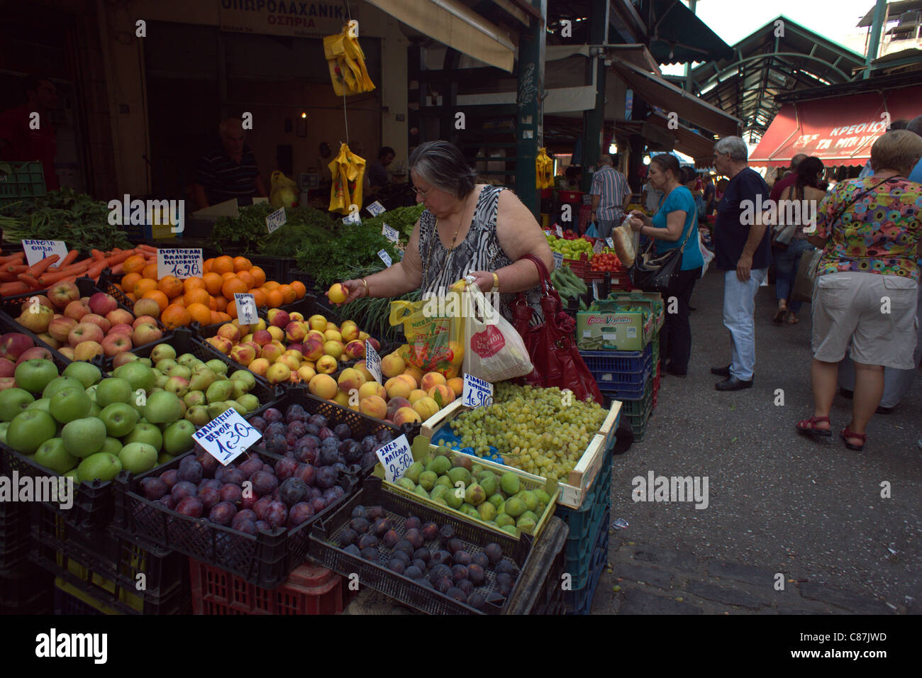 A fresh fruits and vegetables stall in the Kapani Market, Thessaloniki Greece. Stock Photo