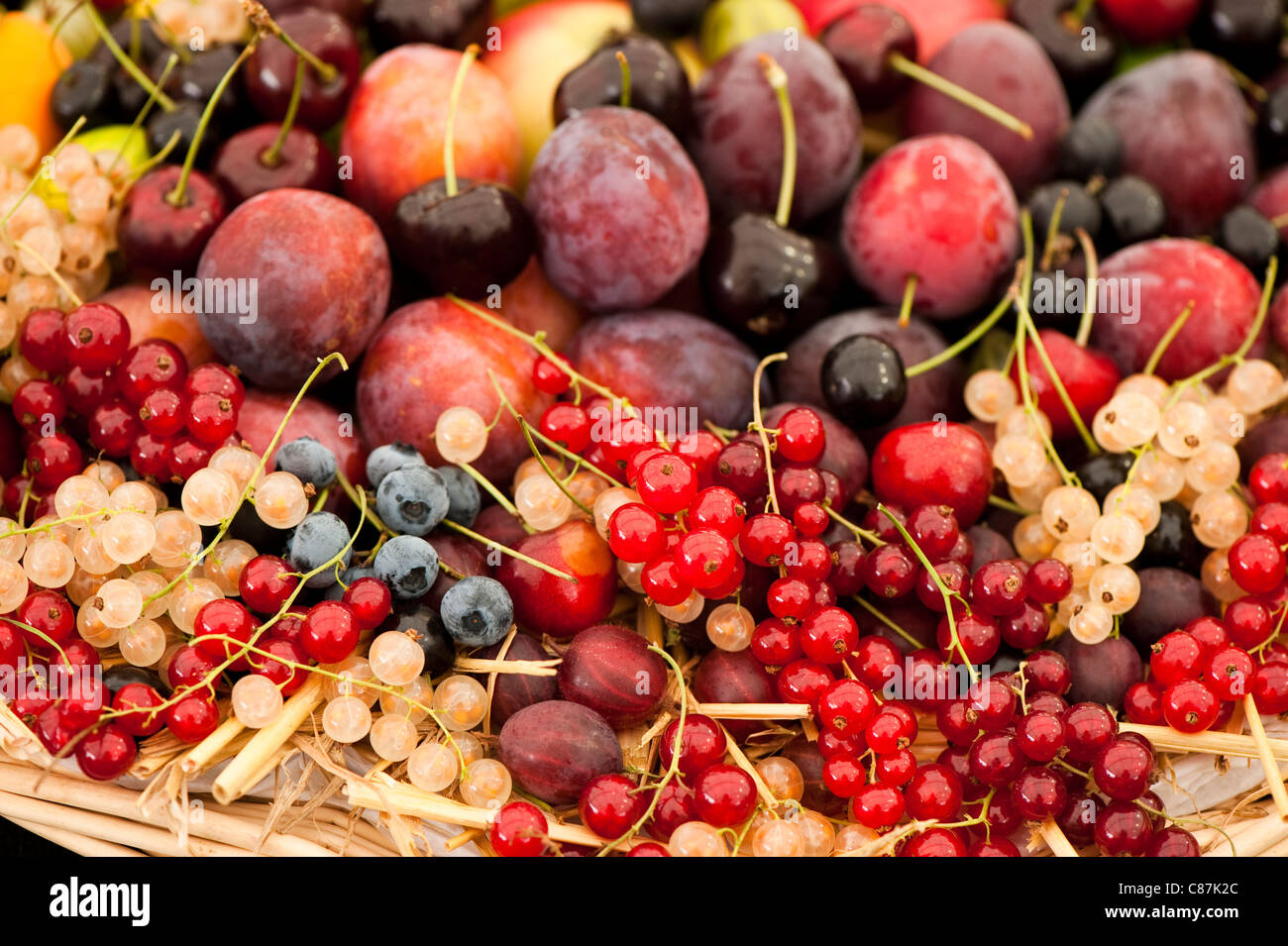 Mixed trug of fruit, entrant in competition, 2011 RHS Flower Show Tatton Park Stock Photo