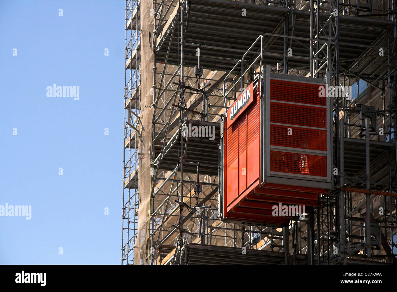 Construction lift, building with scaffolding, Stockholm,Sweden Stock