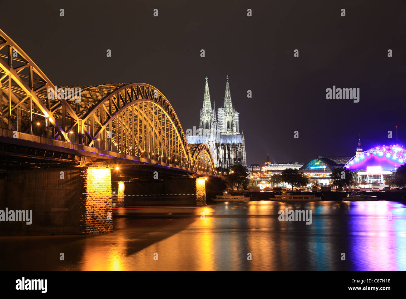 Köln bei Nacht, Cologne at night, Germany, Deutschland Stock Photo
