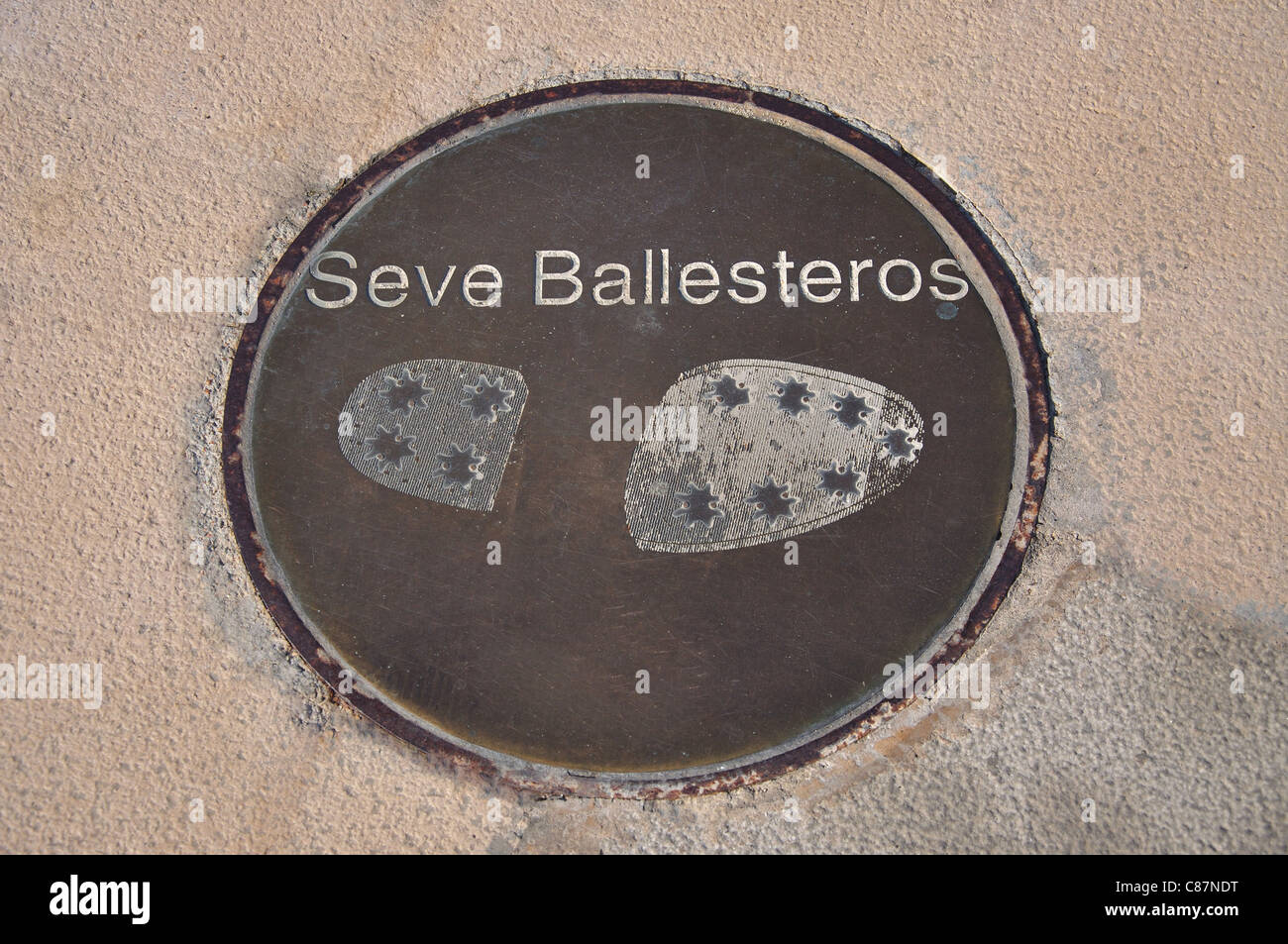 Seve Ballesteros pavement plaque, Estadi Olímpic de Montjuïc (Olympic Stadium), Montjuïc, Barcelona, Catalonia, Spain Stock Photo