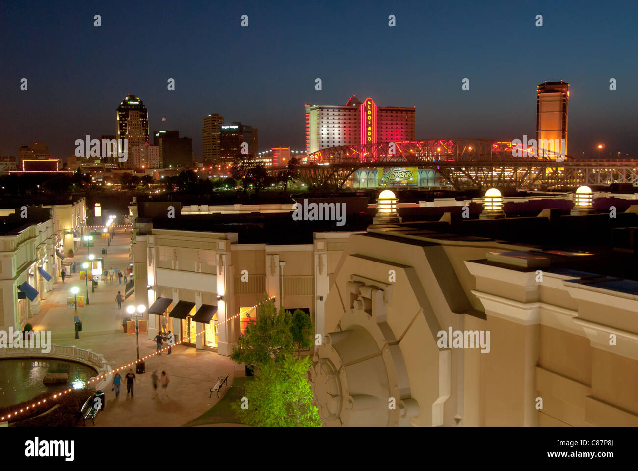Night life overview of the Louisiana Boardwalk, Shreveport, Louisiana, USA Stock Photo