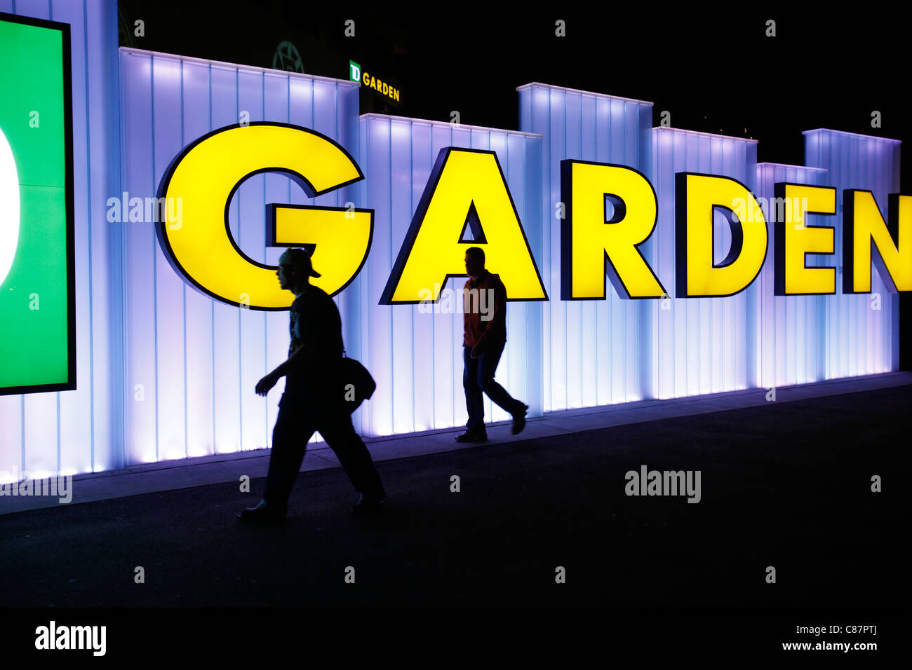 A sign outside the TD Garden sports arena where the Celtics and the Bruins play in Boston, Massachusetts Stock Photo