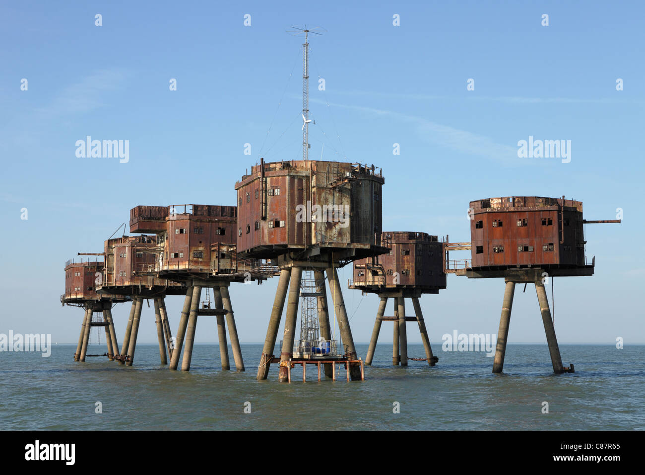 Red Sands sea forts Thames estuary, now abandoned. Stock Photo