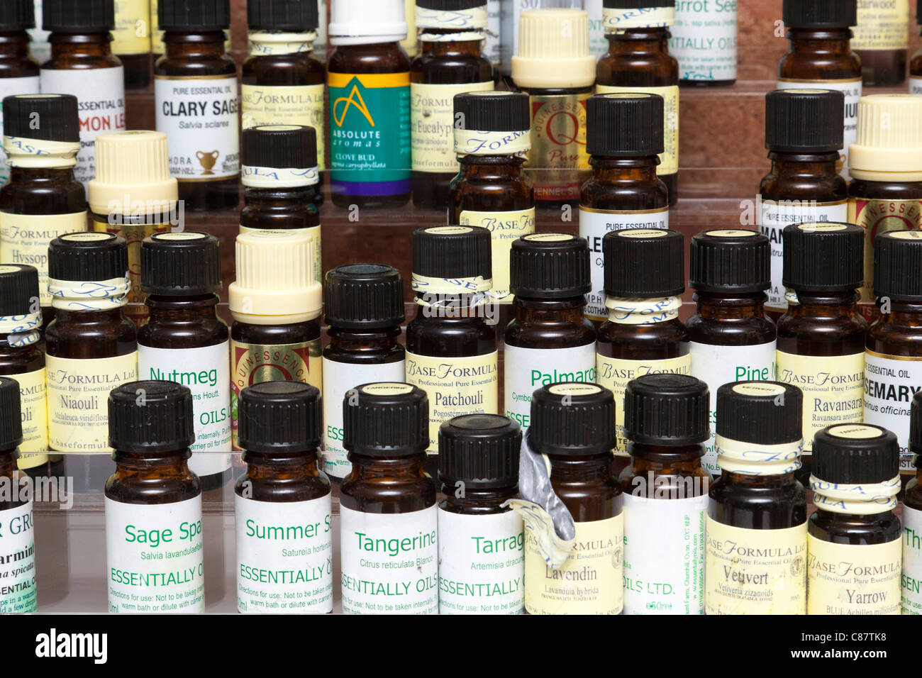 bottles of aromatherapy oils Stock Photo Alamy