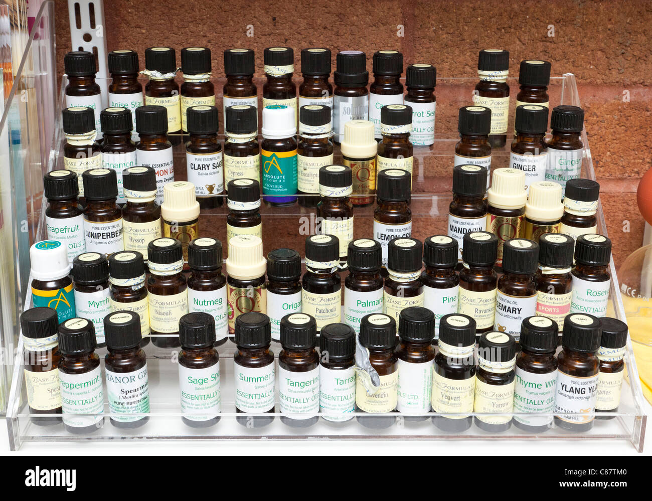 bottles of aromatherapy oils Stock Photo Alamy