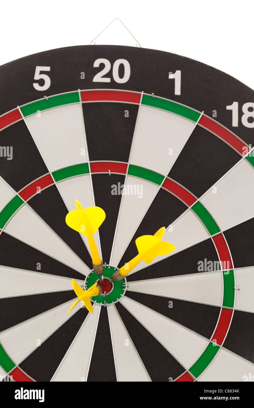 Shallow depth of field shot of darts in bullseye on dartboard Stock Photo Alamy