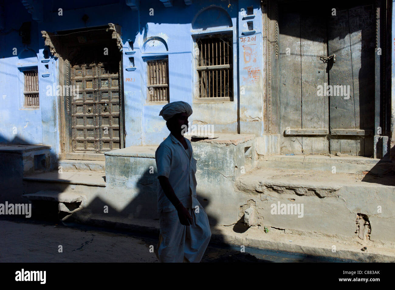 Ancient doorways in the village of Narlai in Rajasthan, Northern India Stock Photo