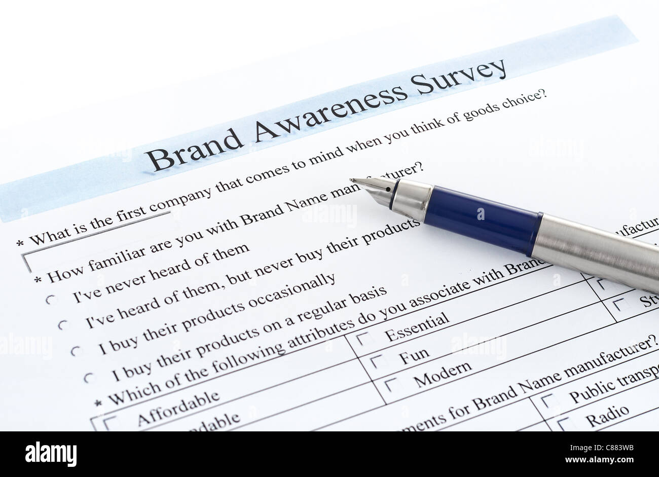 survey form 'brand awareness survey' Stock Photo