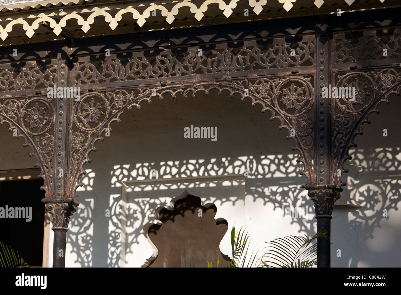Iron facade at Rawla Narlai, 17th Century merchant's house now a luxury heritage hotel in Narlai, Rajasthan, Northern India Stock Photo