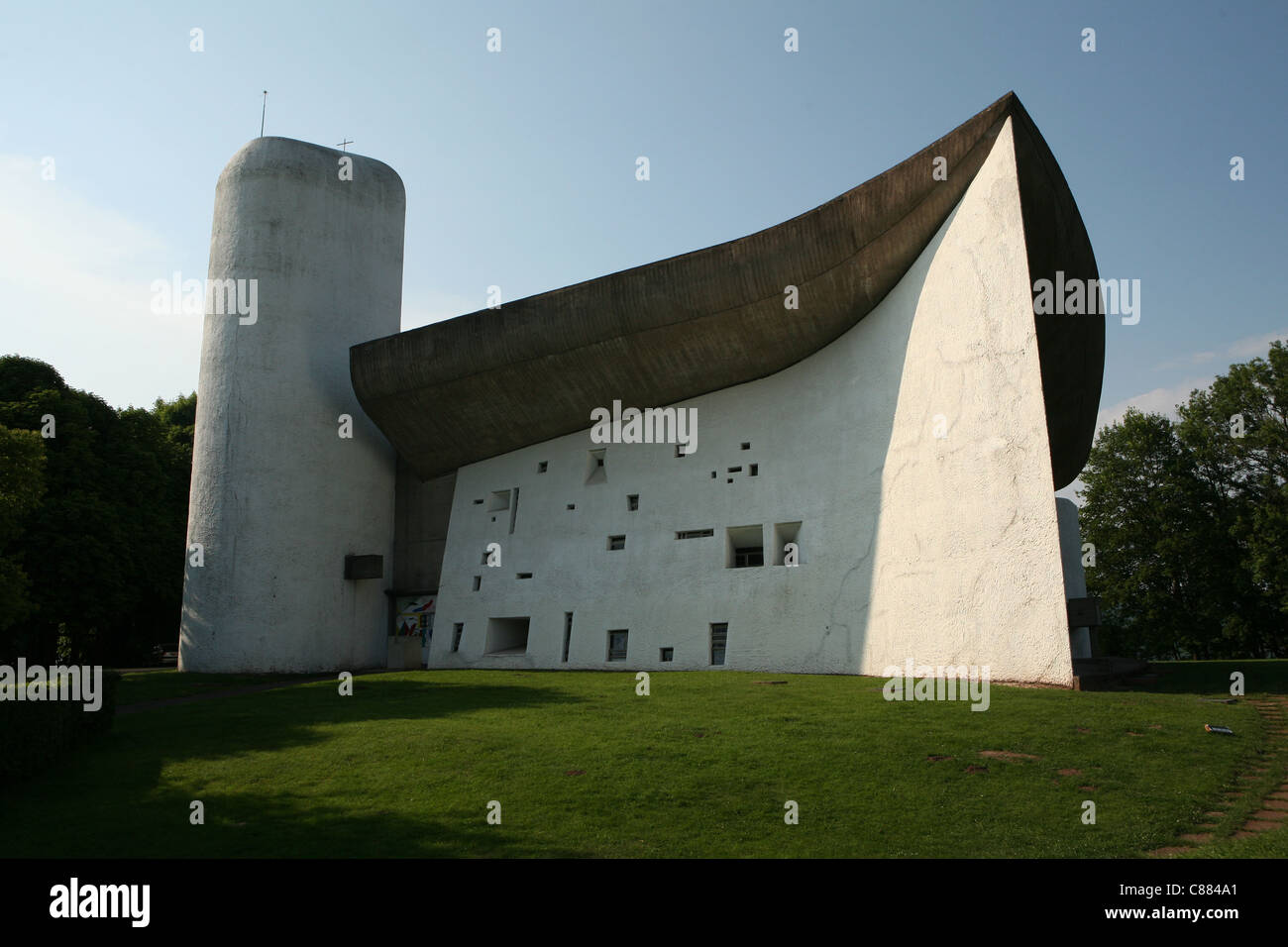 Chapel of Notre Dame du Haut by architect Le Corbusier in Ronchamp, France. Stock Photo