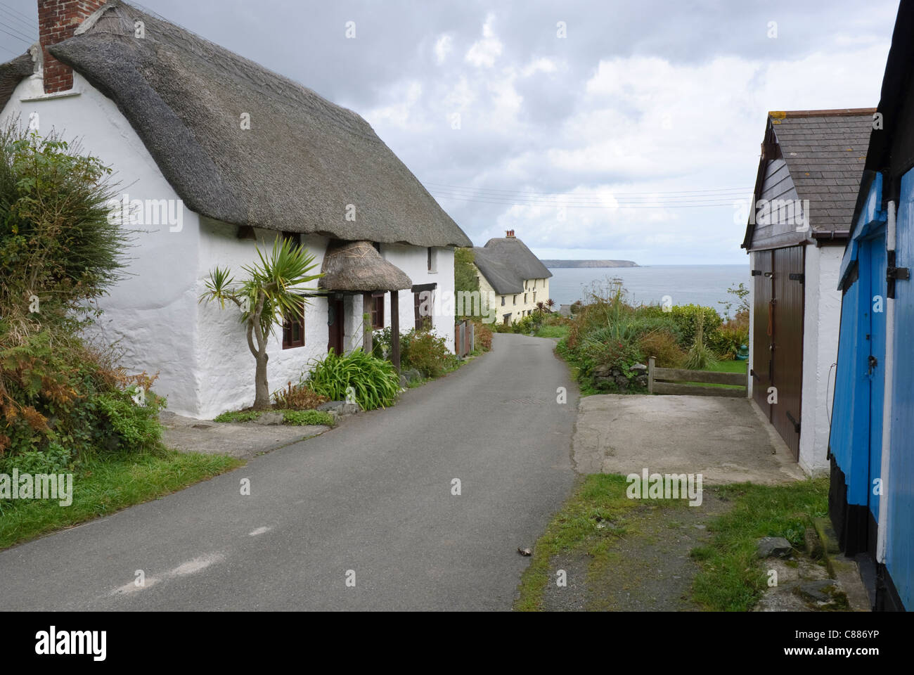 Cornwall Cottages Lizard Peninsula Cornwall Uk Stock Photo