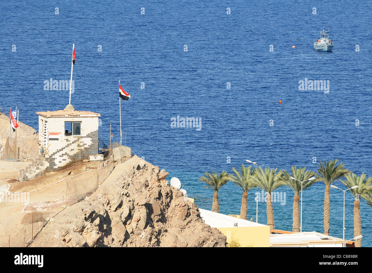 Guard post on border between Taba, Egypt, and Eilat, Israel Stock Photo