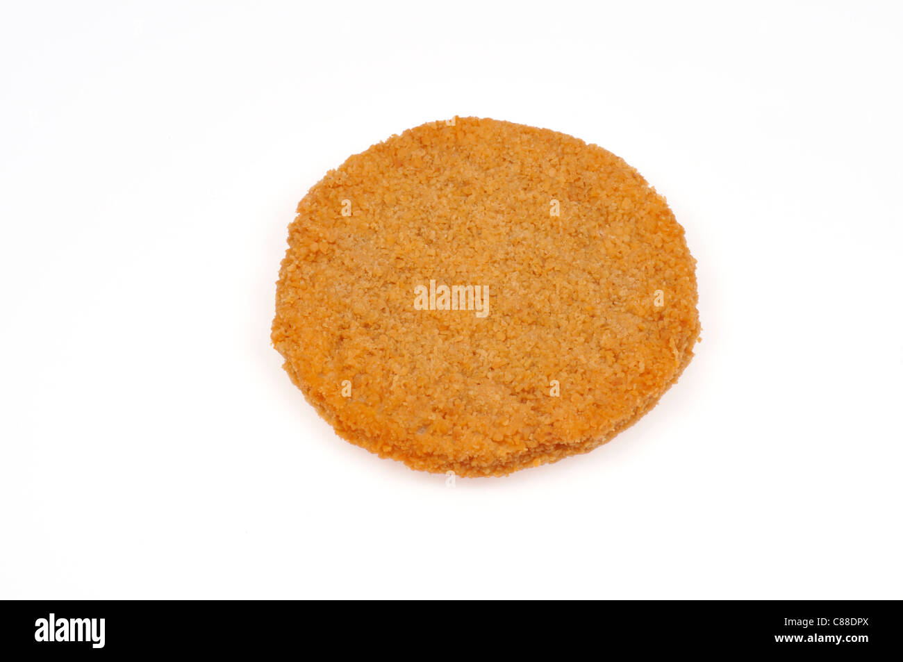Single breaded chicken patty on white background, cutout. Stock Photo