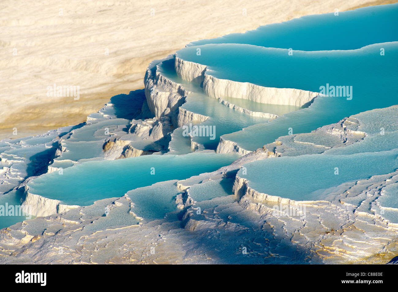 Pamukkale, meaning 'cotton castle' in Turkish,natural travertine thermal mineral pools Denizli, Turkey. Stock Photo