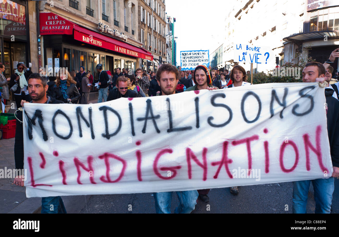 Paris, France, Crowd of Young People, Carrying AntiGlobalization Stock
