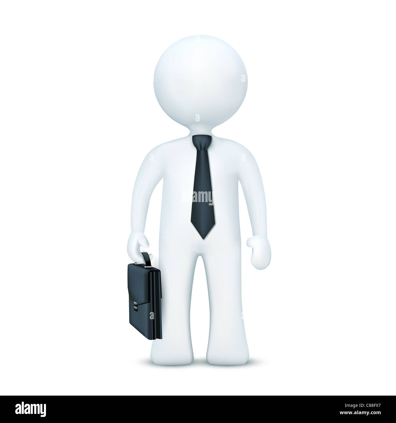 illustration of 3d character with suitcase and wearing tie standing on an isolated white background Stock Photo