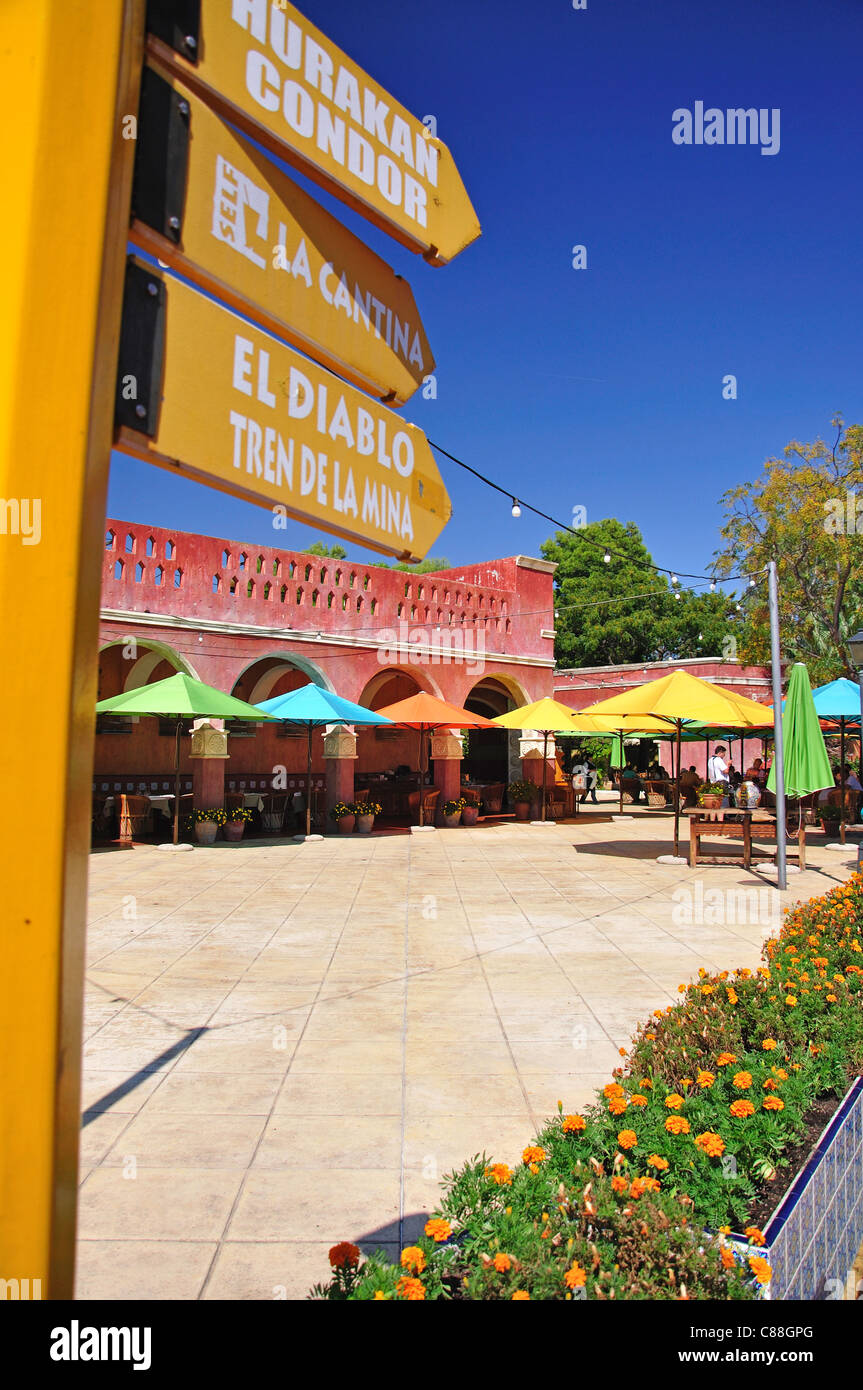 Mexican restaurant in Mexico area, PortAventura Theme Park, Salou, Costa Daurada, Province of Tarragona, Catalonia, Spain Stock Photo