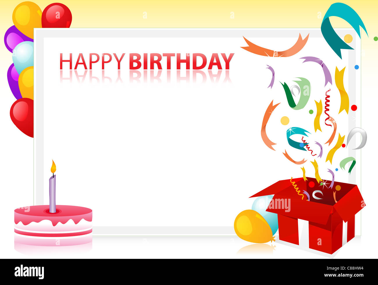 vector illustration of birthday with balloons and cake and sample text ...