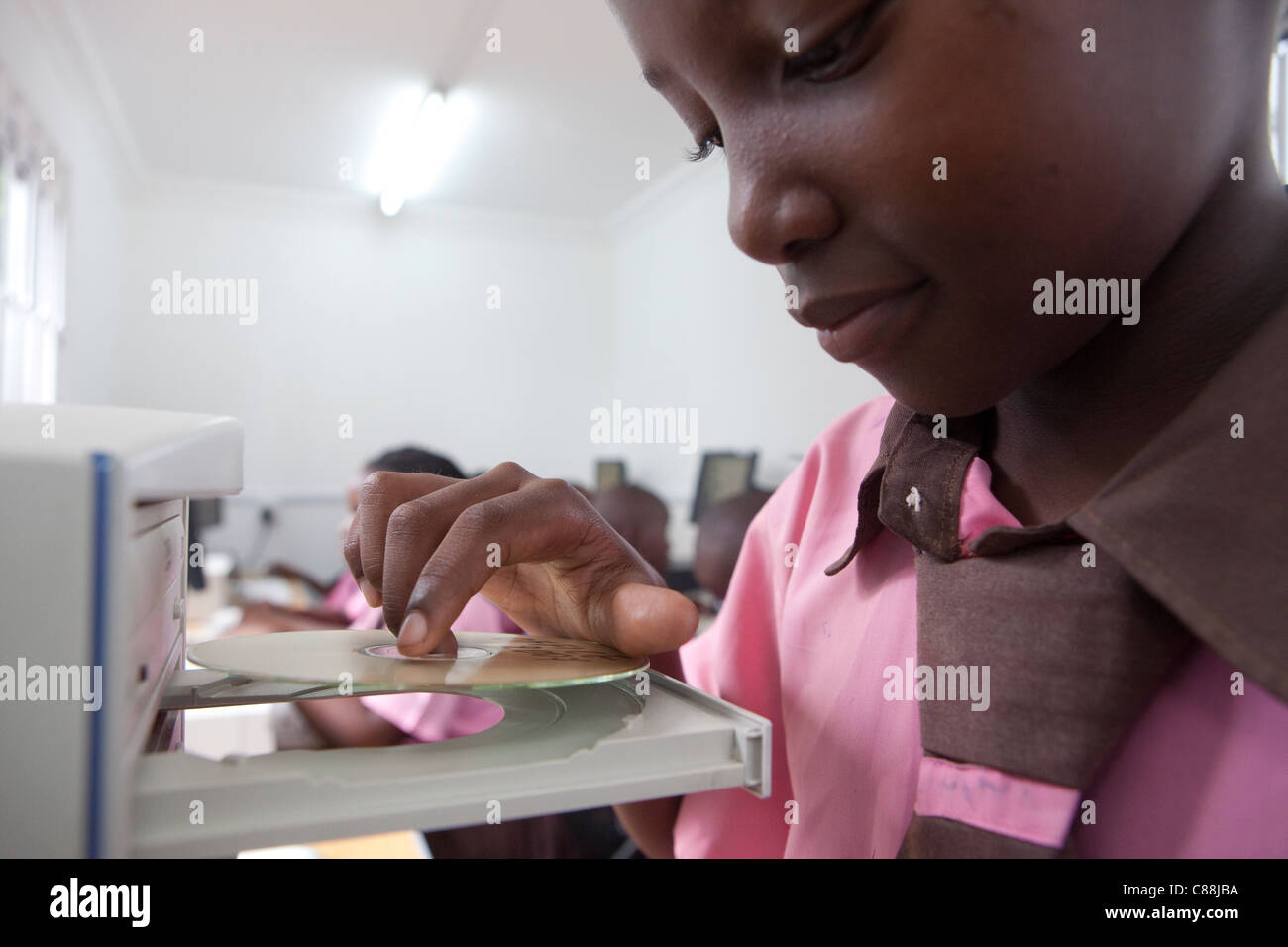 Students learn in a computer lab at a school in Dar es Salaam, Tanzania, East Africa. Stock Photo